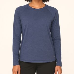 Apana Long Sleeve Lattice Back Straps Heathered Blue Tee Shirt Medium